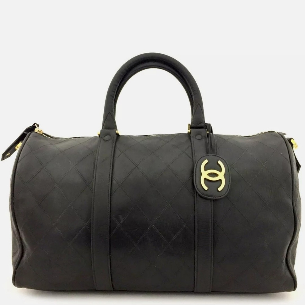 CHANEL Bicolore Matelasse CC Logo Lambskin Boston